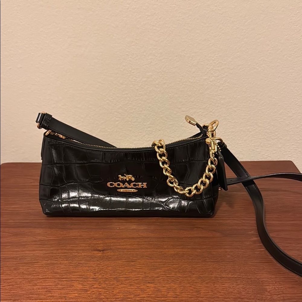 Coach Black Croc-Embossed Shoulder Bag